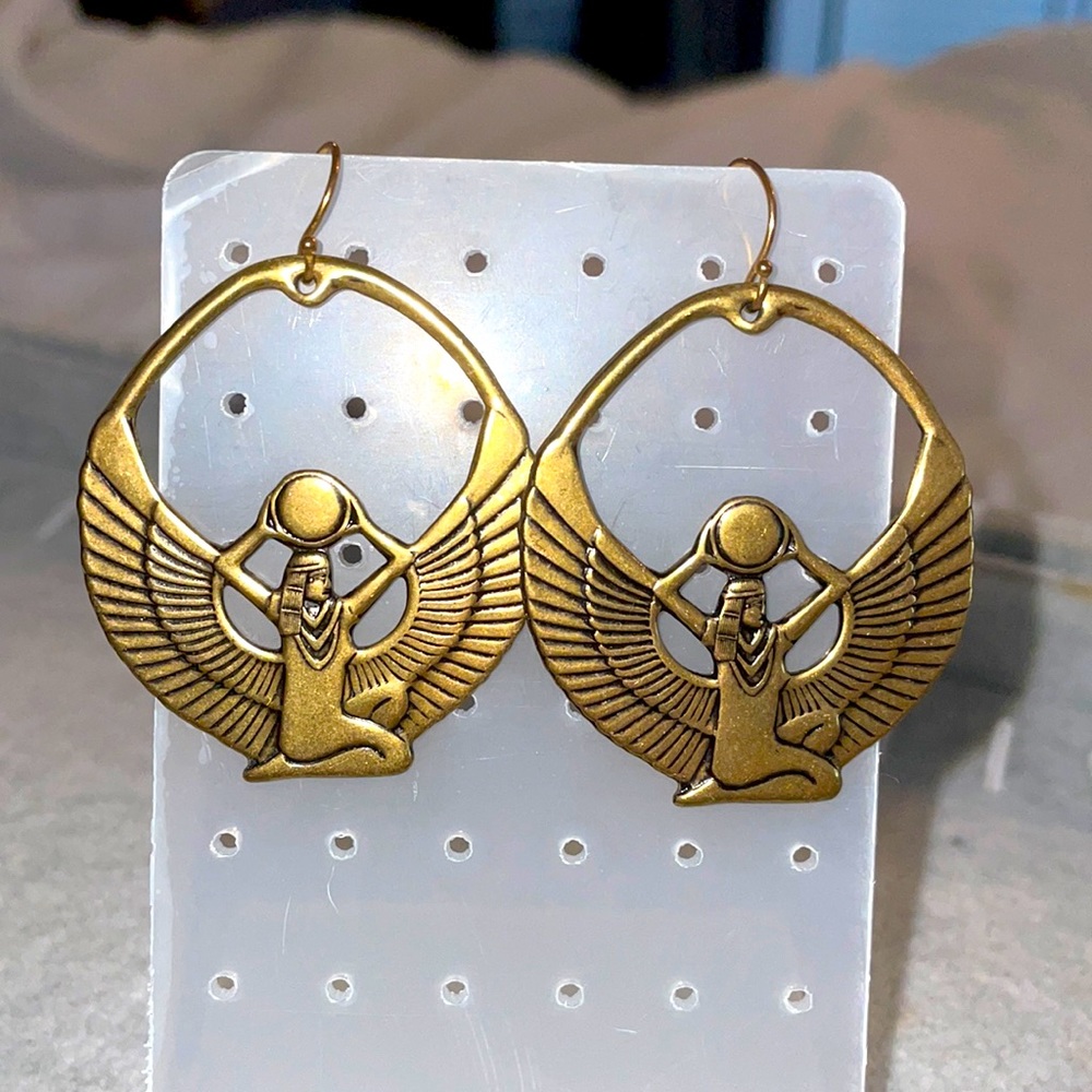 Egyptian bronze image dangle earrings